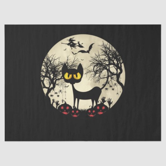Black Cats Moon Pumpkin Funny Halloween Horror Tissuepapier (Voorkant)