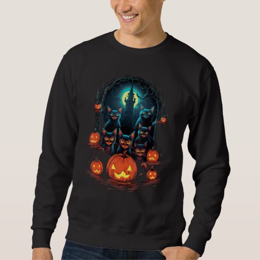Black Cats Moon Pumpkin  Halloween Horror 1 Trui (Voorkant)