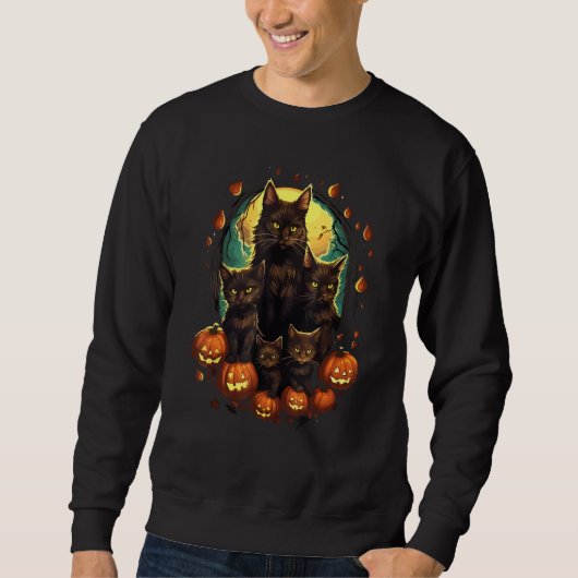 Black Cats Moon Pumpkin  Halloween Horror 3 Trui (Voorkant)
