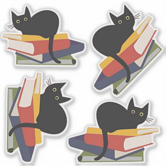 Black Cats on Books Sticker (Voorkant)
