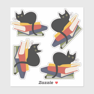 Black Cats on Books Sticker