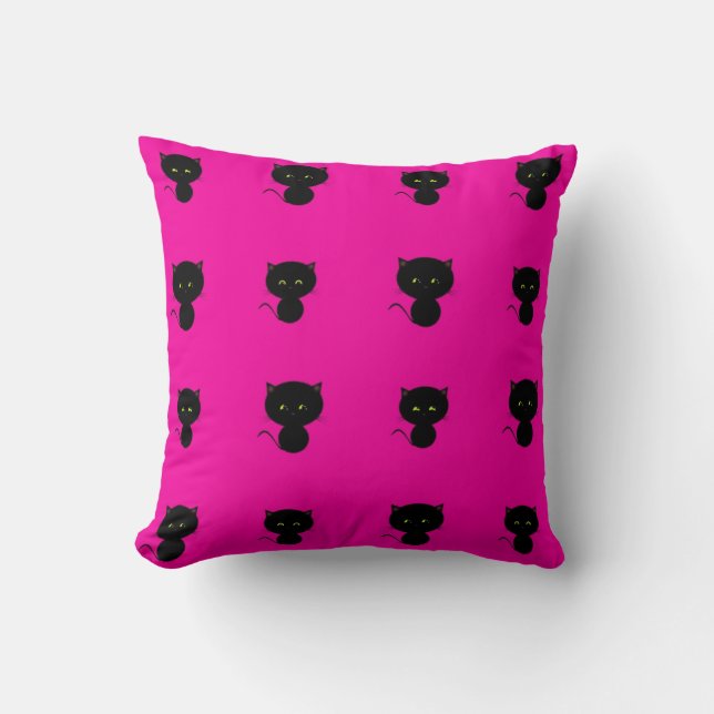 Black Cats on Hot Pink Girls Pillow Kussen (Voorkant)
