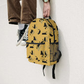 Black Cats on Mustard with Blue Outlines– Modern  Bedrukte Rugzak