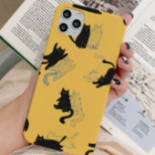 Black Cats on Mustard with Blue Outlines– Modern  iPhone Hoesje