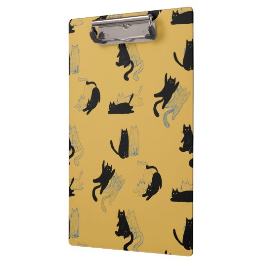 Black Cats on Mustard with Blue Outlines– Modern Klembord (Links)