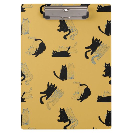 Black Cats on Mustard with Blue Outlines– Modern  Klembord (Voorkant)