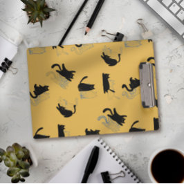 Black Cats on Mustard with Blue Outlines– Modern  Klembord
