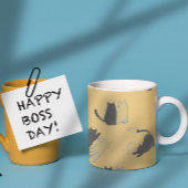 Black Cats on Mustard with Blue Outlines– Modern  Koffiemok