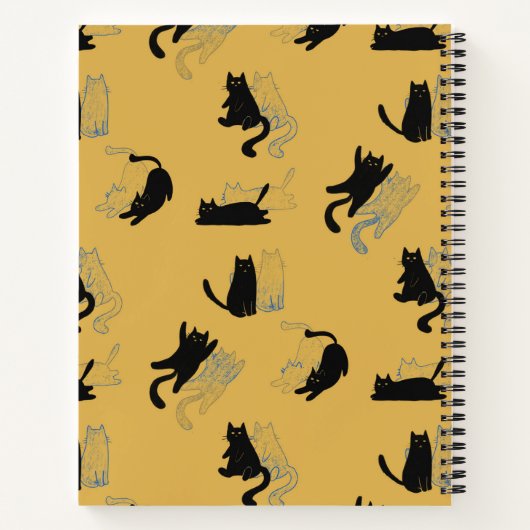 Black Cats on Mustard with Blue Outlines– Modern  Notitieboek (Achterkant)