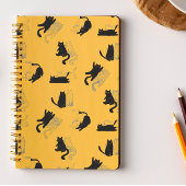 Black Cats on Mustard with Blue Outlines– Modern  Notitieboek