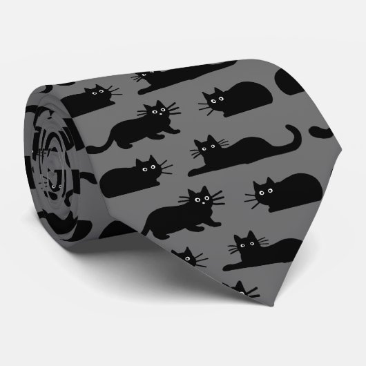 Black Cats Pattern Cool Katten Stropdas (Opgerold)