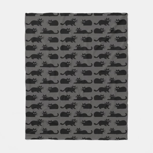 Black Cats Pattern | Koel Kat zwart en grijs Fleece Deken (Voorkant)