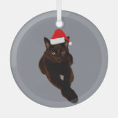 Black Cat's Photo Cutout met Santa Hat Grijs Glas Ornament (Voorkant)