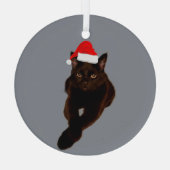 Black Cat's Photo Cutout met Santa Hat Grijs Glas Ornament (Achterkant)