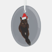 Black Cat's Photo Cutout met Santa Hat Grijs Glas Ornament (Voorkant links)