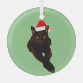 Black Cat's Photo Cutout met Santa Hat Groen Glas Ornament (Voorkant)