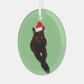 Black Cat's Photo Cutout met Santa Hat Groen Glas Ornament (Voorkant links)
