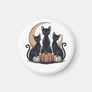 Black Cats Pompoen Moon Gothic Halloween Button Magneet