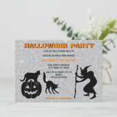Black Cats Pompoen & Sorcerer Halloween Uitnodigin Kaart (Staand voorkant)