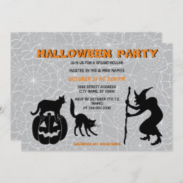 Black Cats Pompoen & Sorcerer Halloween Uitnodigin Kaart