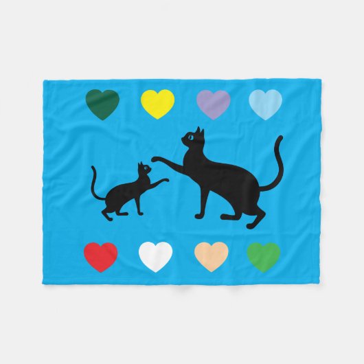 Black Cats & Rainbow Hearts on Blue Fleece Blanket (Voorkant (Horizontaal))
