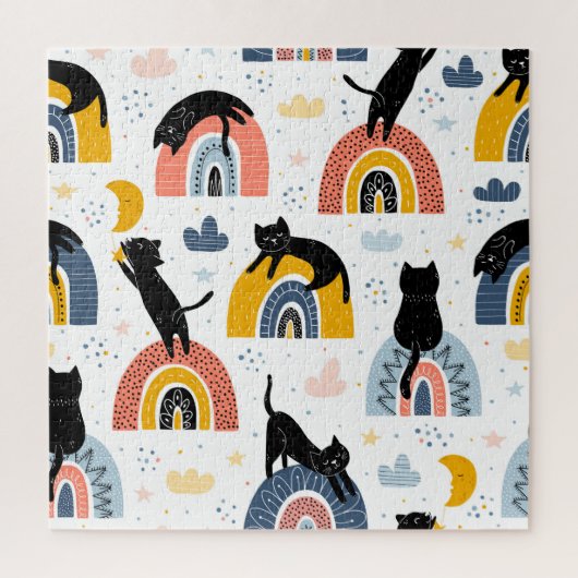 Black Cats Rainbows Fantasy Patroon Legpuzzel (Verticaal)