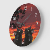 Black Cats Red Sunset Genummerde wandklok (Hoek)