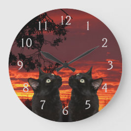 Black Cats Red Sunset Genummerde wandklok