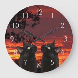 Black Cats Red Sunset Genummerde wandklok