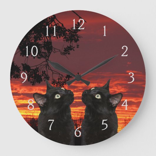 Black Cats Red Sunset Genummerde wandklok (Voorkant)