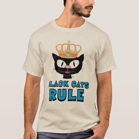 Black Cats Rule Cat Face met juwelen kroon T-shirt (Voorkant)