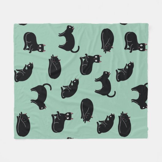 Black Cats Seamless Patroon Fleece Deken (Voorkant (Horizontaal))