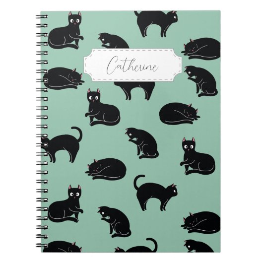 Black Cats Seamless Patroon Notitieboek (Voorkant)