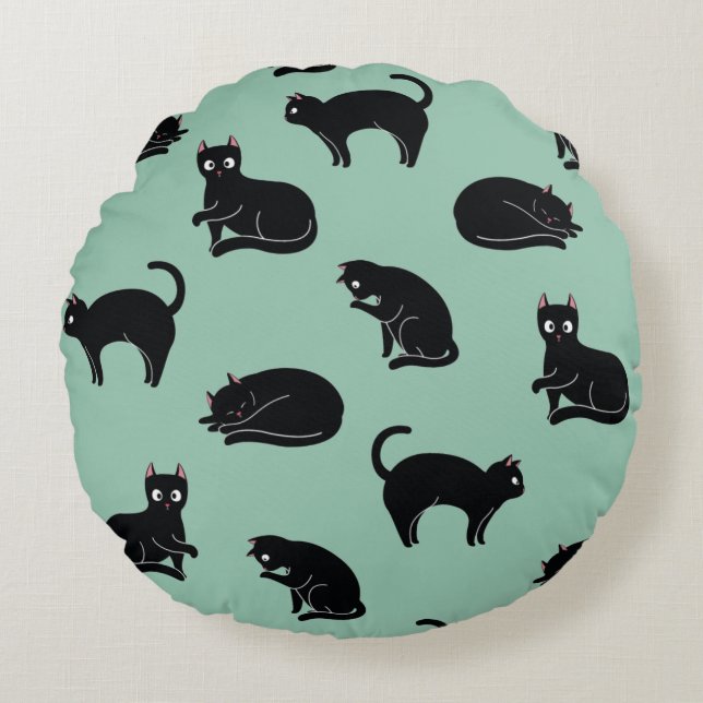 Black Cats Seamless Patroon Rond Kussen (Voorkant)