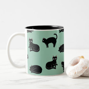 Black Cats Seamless Patroon Tweekleurige Koffiemok