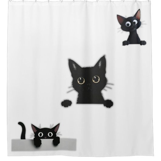 Black Cats Shower Curtain Douchegordijn (Voorkant)