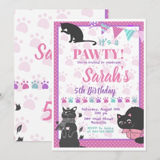 Black Cats Silhouettes Invitation Kaart (Voorkant / Achterkant)