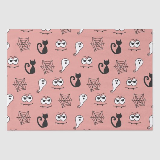 Black Cats Spiderwebs en Ghosts Pink Halloween Tissuepapier (Voorkant)