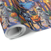 Black Cats Trick-or-Treating in Halloween kostuums Cadeaupapier (Rol Hoek)