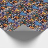 Black Cats Trick-or-Treating in Halloween kostuums Cadeaupapier (Hoek)