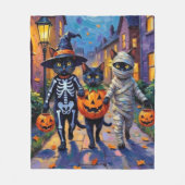 Black Cats Trick-or-Treating in Halloween kostuums Fleece Deken (Voorkant)