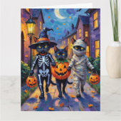 Black Cats Trick-or-Treating in Halloween kostuums Kaart (Voorkant)