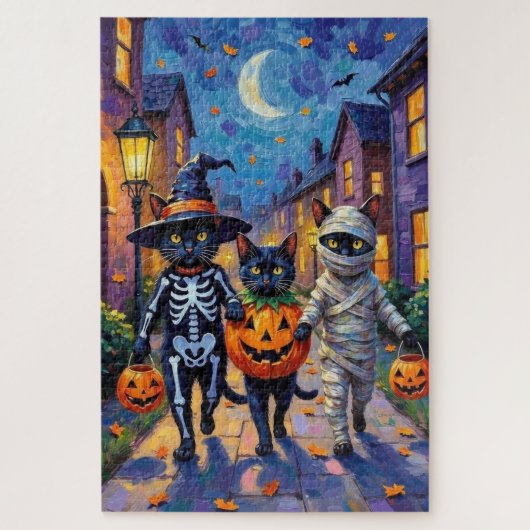 Black Cats Trick-or-Treating in Halloween kostuums Legpuzzel (Verticaal)