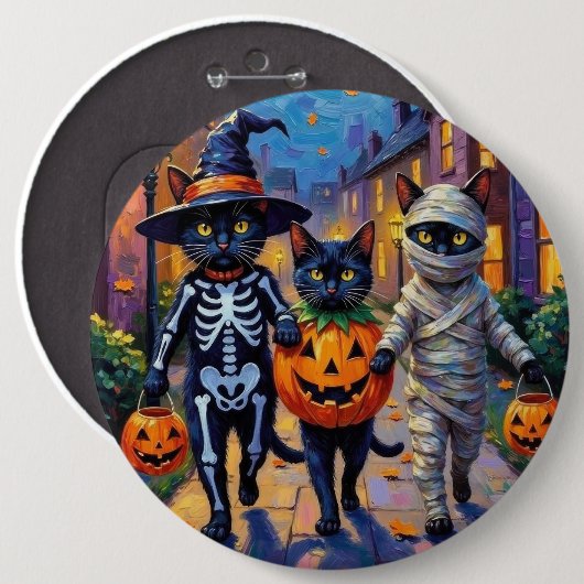 Black Cats Trick-or-Treating in Halloween kostuums Ronde Button 6,0 Cm (Voorkant /achterkant)