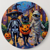 Black Cats Trick-or-Treating in Halloween kostuums Ronde Button 6,0 Cm (Voorkant)