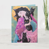 Black Cats Whimsical Art Kaart (Voorkant)