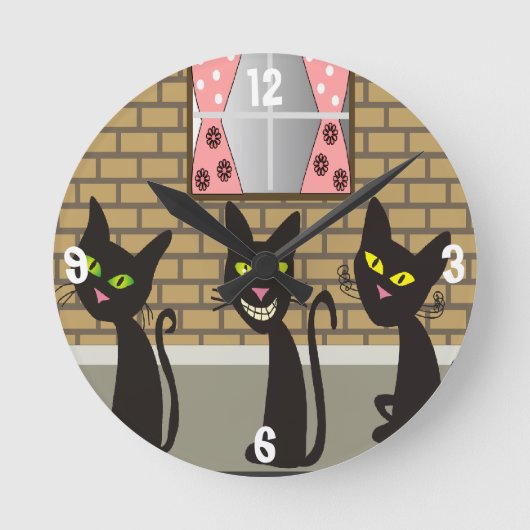 Black Cats Whimsical-klok Ronde Klok (Voorkant)