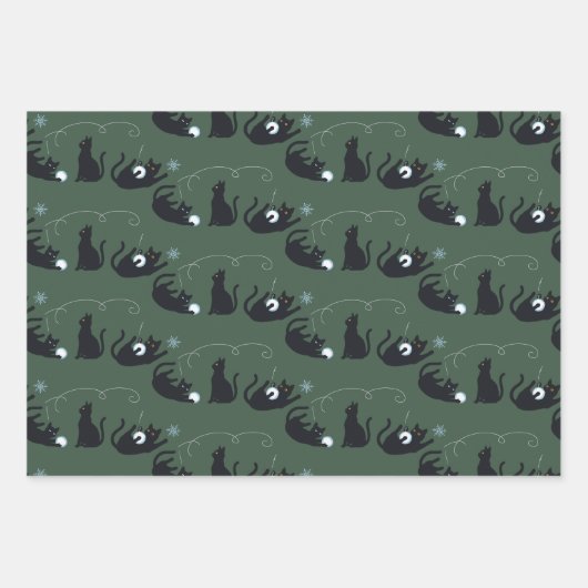 Black Cats Winter Cute Christmas Winter  Inpakpapier Vel (Voorkant)