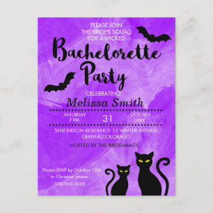 Black Cats Witchy Halloween Bachelorette Party Kaart