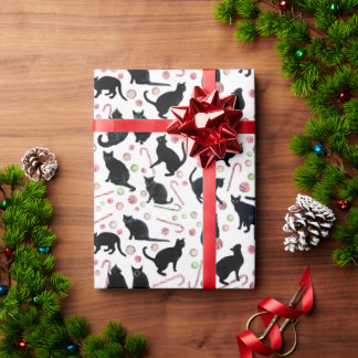 Black Cats with Peppermint Candy Wrapping Paper Cadeaupapier